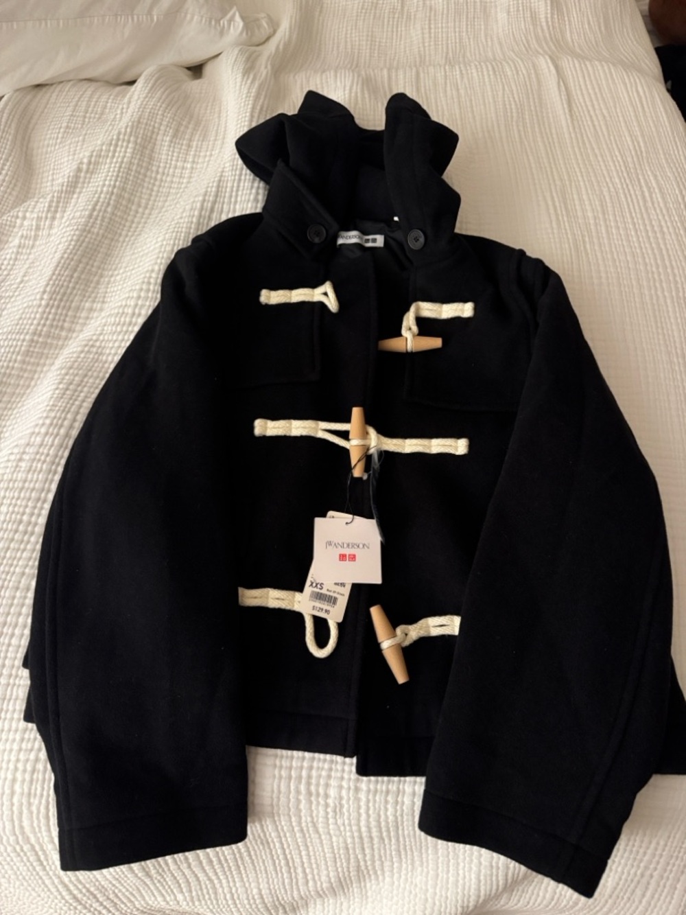Uniqlo Black Duffle Coat with Wooden Toggle